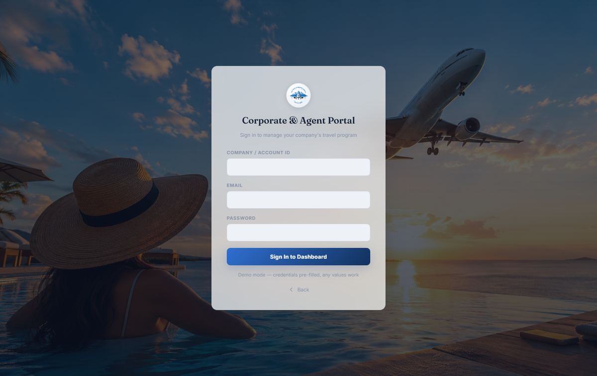 TTMC Corporate and Agent Portal sign-in screen